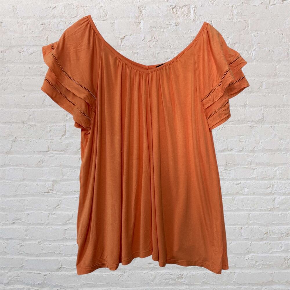 Ann Taylor Petite Orange Ruffle Short Sleeve V‎ Neck Relaxed Fit Top Size XLP
